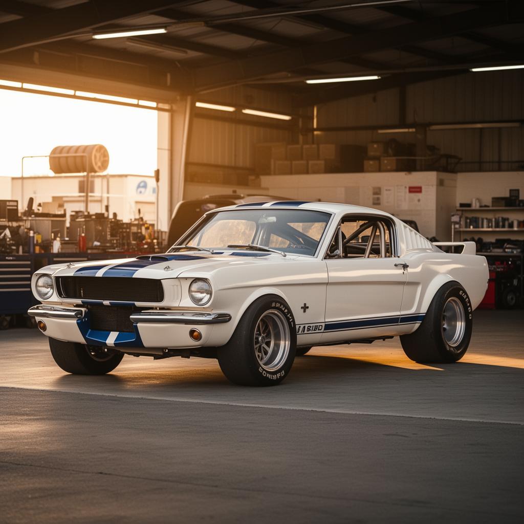 Klassischer Ford Mustang Rennwagen aus den 1960er Jahren in Renndekor