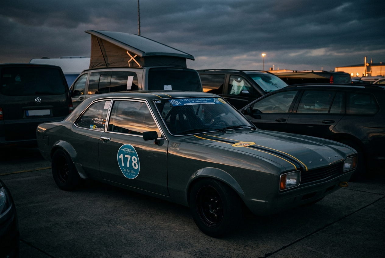 Historischer Ford Granada Rennwagen Startnummer 178 in RTR Racing Lackierung